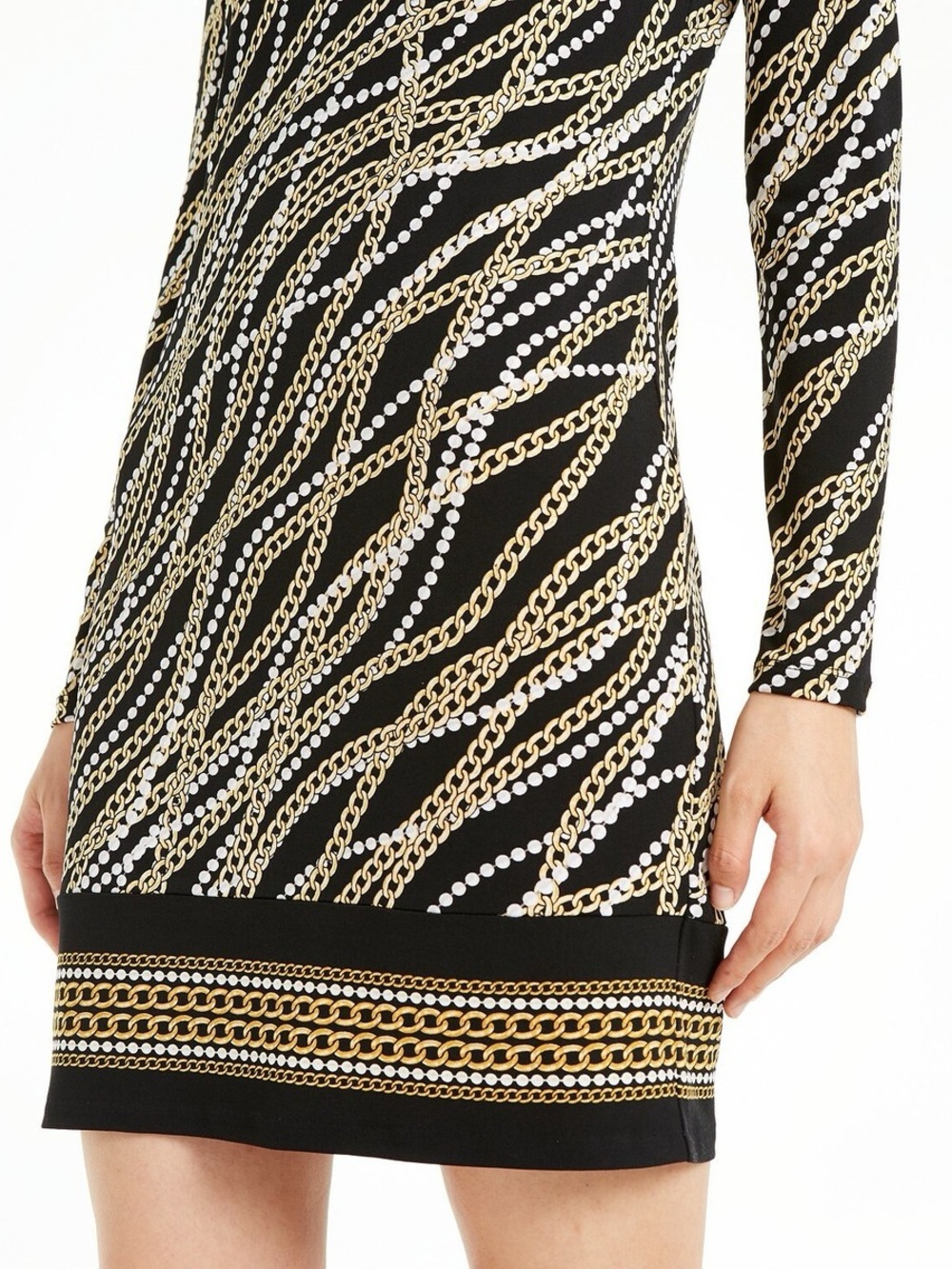 NWT Michael Kors Black Long-Sleeve Chain-Print Shift Dress